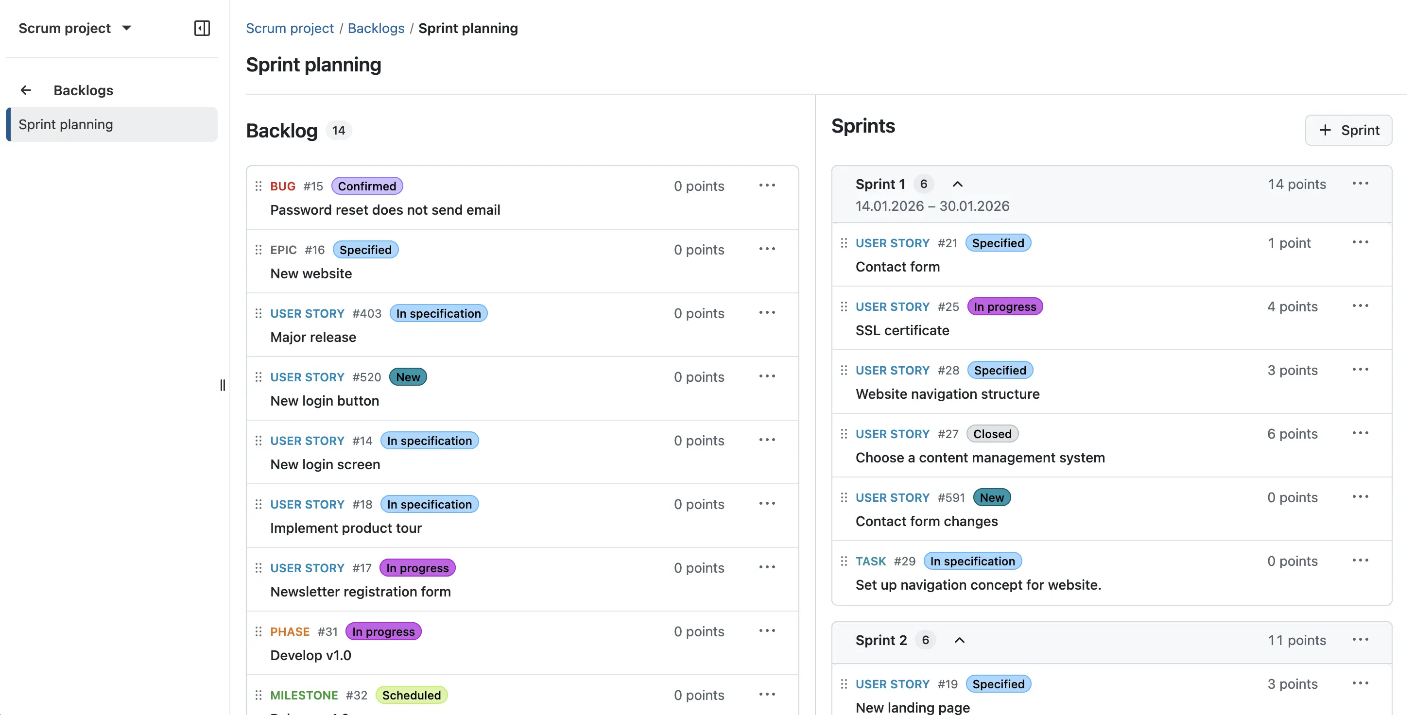 Projects interface preview 1